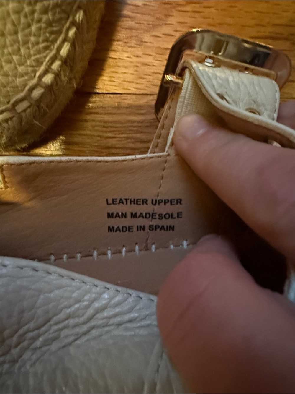 Cream Leather Mary Jane Espadrilles with Gold Buckle - Picture 7 of 7